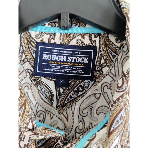 Rough Stock Panhandle Slim Long Sleeve Paisley Pearl Snap Shirt Western Men's XL - Picture 8 of 11